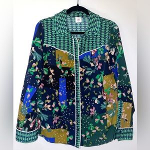 Cabi Bronco Patterned Western Green and Blue Patterned Blouse size Small Women’s